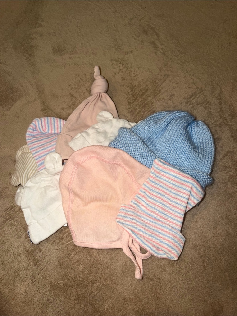 Baby Knit & Cotton Hat Set - Pink, Blue, White